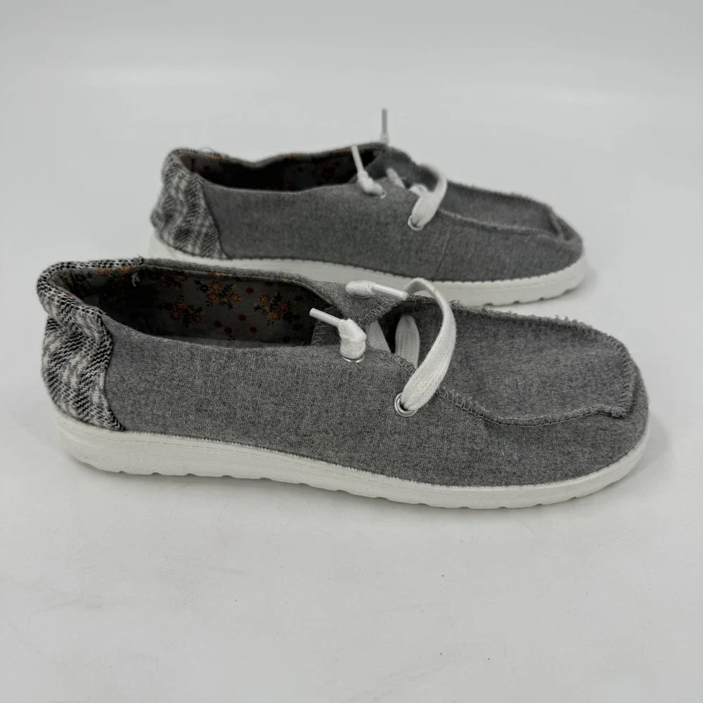 Pop Boating 2 Boat Shoes Mens US 8M Gray White Houndstooth Comfort Fit Moc Toe